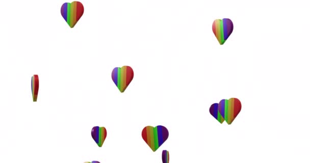 Animation Rainbow Hearts Moving White Background Valentine Day Love Celebration — 비디오