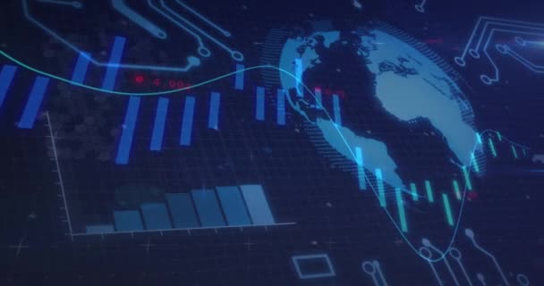 Animazione Dell Elaborazione Dei Dati Finanziari Statistiche Globo Business Globale — Video Stock