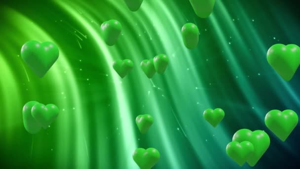 Animation Green Hearts Light Trails Green Background Valentine Day Love — Vídeo de Stock