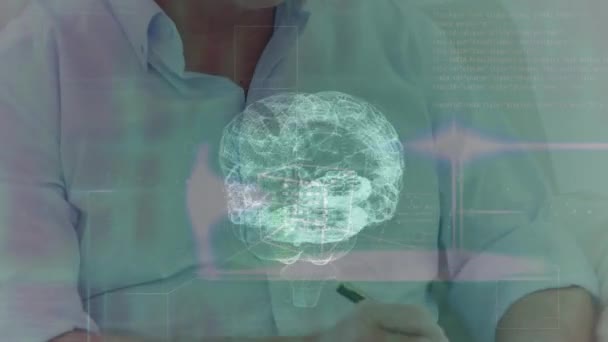 Animatie Van Digitale Hersenen Kaukasische Man Raadplegen Psycholoog Geestelijke Gezondheid — Stockvideo