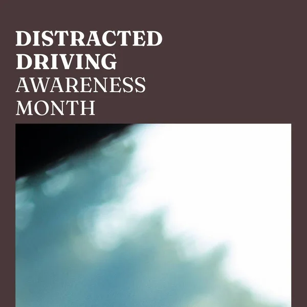 Composition of distracted driving awareness month text on blue background with copy space. Distracted driving awareness month concept digitally generated image.