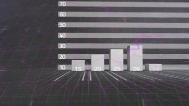 Animation of financial data processing with red line over grid. Global business, finances, computing and data processing concept digitally generated video.