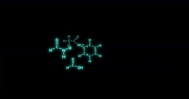 Animation of scientific data processing over black background. Global science, computing and data processing concept digitally generated video.