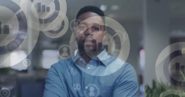 Animation of financial data processing over biracial businessman. Global business, finances, computing and data processing concept digitally generated video.