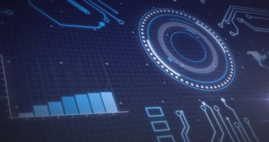 Animation of human body and scientific data processing over blue background. Global medicine, science, digital interface, computing and data processing concept digitally generated video.