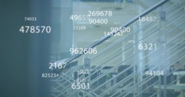 Animation of data processing over caucasian businesswoman working in office. Global business, finances, computing and data processing concept digitally generated video.