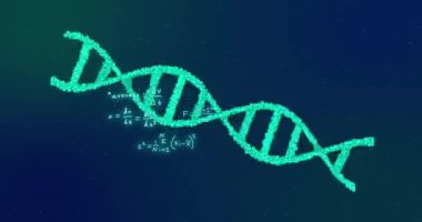 Animation of dna strand and scientific data processing over black background. Global science, computing and data processing concept digitally generated video.