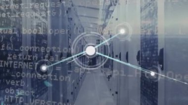 Animation of network of connections with icons and data processing over computer servers. Global connections, computing and data processing concept digitally generated video.