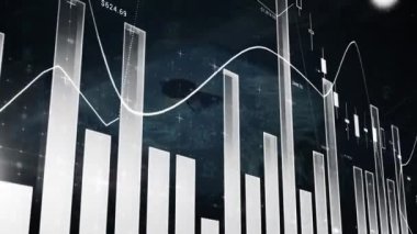 Animation of financial data processing over padlock icon on black background. Global business, finances and digital interface concept digitally generated video.