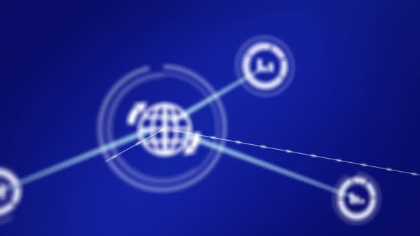 Анимация Сети Соединений Иконками Синем Фоне Концепция Глобальных Соединений Технологий — стоковое видео