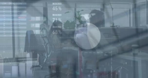 Animace Zpracování Finančních Údajů Různých Podnikatelů Pracujících Kanceláři Globální Koncepce — Stock video