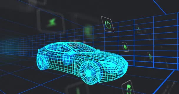 Animation Icons Data Processing Car Model Global Engineering Transport Computing — Wideo stockowe