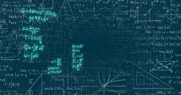 Animación Fórmulas Matemáticas Procesamiento Datos Científicos Sobre Fondo Negro Concepto — Vídeo de stock