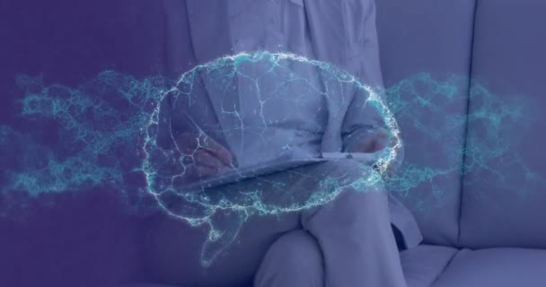 Animace Digitálního Mozku Nad Bělošskou Psycholožkou Duševní Zdraví Terapie Koncept — Stock video