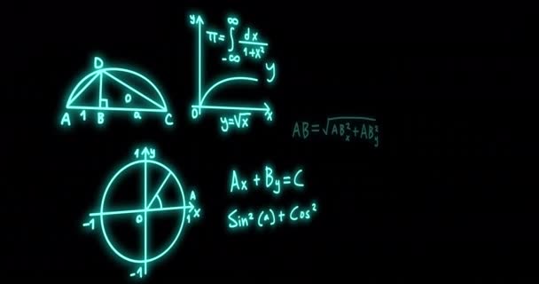 Animace Matematických Vzorců Zpracování Vědeckých Dat Černém Pozadí Globální Koncepce — Stock video