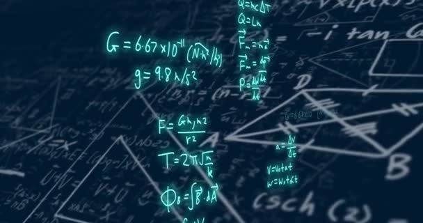 Animation Mathematischer Formeln Und Wissenschaftlicher Datenverarbeitung Auf Schwarzem Hintergrund Globales — Stockvideo