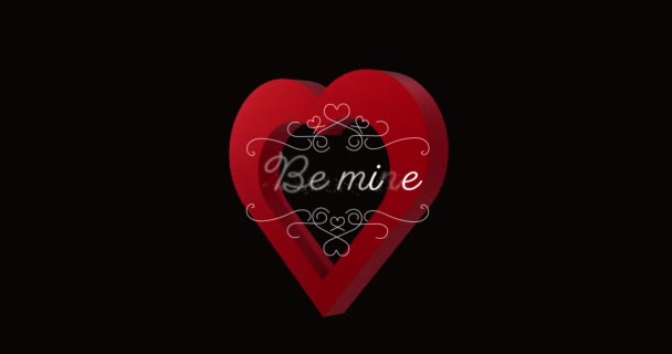 Animation Mine Text Red Heart Black Background Valentine Day Love — Vídeo de Stock