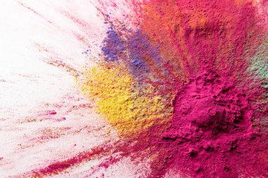 Close up of multi coloured powder with copy space. Holi festival, colour, hindu tradition and celebration concept.