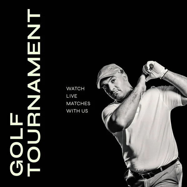 Square Image Golf Tournament Caucasian Senior Male Player Black Background — Stock Photo, Image