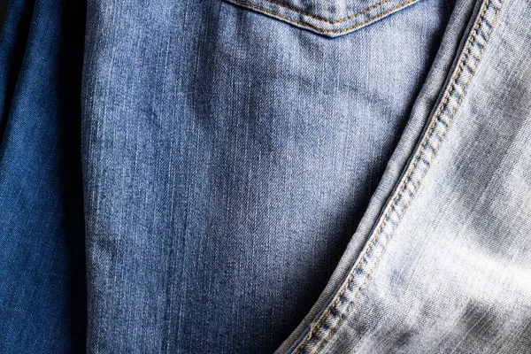 Detailní Záběr Různé Modré Džíny Tkaniny Oblečení Móda Design Tkaniny — Stock fotografie