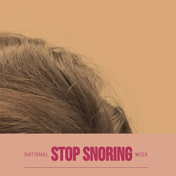 Composition of stop snoring week text and copy space on brown background. Stop snoring week and sleep health concept digitally generated image.