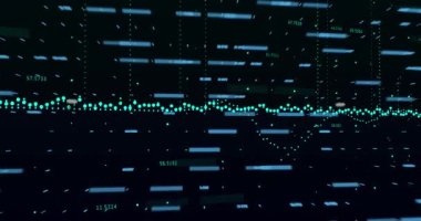 Animation of statistical and financial data processing against black background. Global finance and business data technology concept