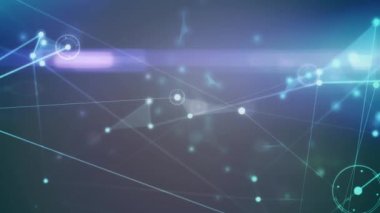 Animation of network of connections over light trails against grey background. Global networking and business technology concept