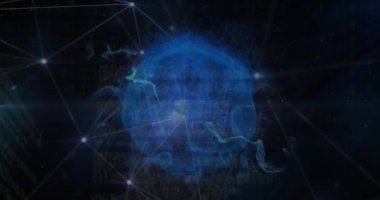 Animation of connections over digital padlock in navy space. Network, data and digital safety concept digitally generated video.