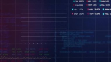 Animation of statistical and stock market data processing over grid network against blue background. Global economy and business data technology concept