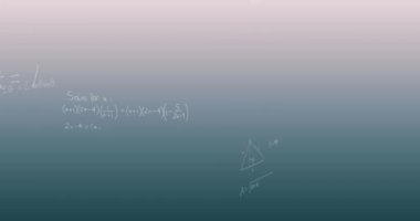 Mavi arkaplanda matematiksel denklemlerin animasyonu. Bilim matematiği ve öğrenme konsepti dijital olarak oluşturulmuş video.