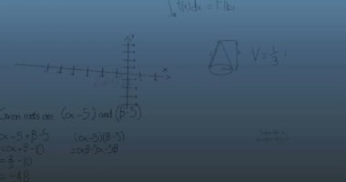 Matematiksel formüllerin ve veri işlemenin animasyonu. Küresel bilim, iş, finans, hesaplama ve veri işleme kavramı dijital olarak oluşturulmuş video.
