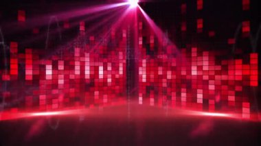 Animation of red light trails and spots on stage over black background. Party, celebration and digital interface concept digitally generated video.