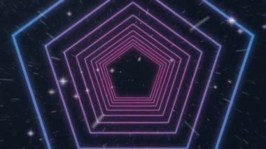 Animation of glowing light and hexagon neon tunnel. Light, pattern, computing and data processing concept digitally generated video.
