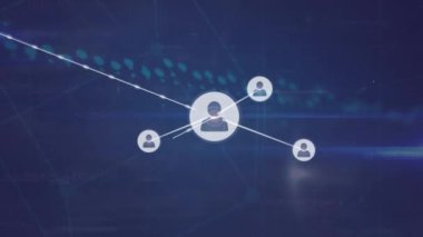 Animation of network of connections with people icons over blue background. Global networks, business, finances, computing and data processing concept digitally generated video.