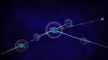 Mavi arkaplan ile dijital simge ağının animasyonu. Küresel ağ ve iş teknolojisi kavramı