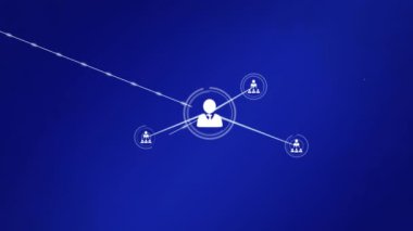 Animation of network of profile icons against blue background. Global networking and business technology concept