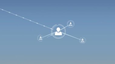 Animation of network of profile icons against blue gradient background. Global networking and business technology concept