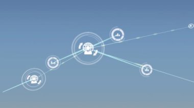 Mavi gradyan arkaplan ile dijital simge ağının animasyonu. Küresel ağ ve iş teknolojisi kavramı