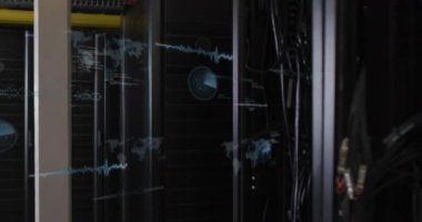 Animation of data processing over globe on black background. Global data processing and digital interface concept digitally generated video.