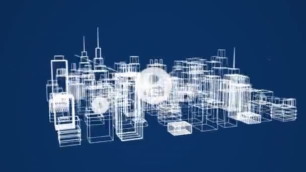 Animation Network Connections Metaverse Cityscape Dark Blue Background Network Connections — Stok Video