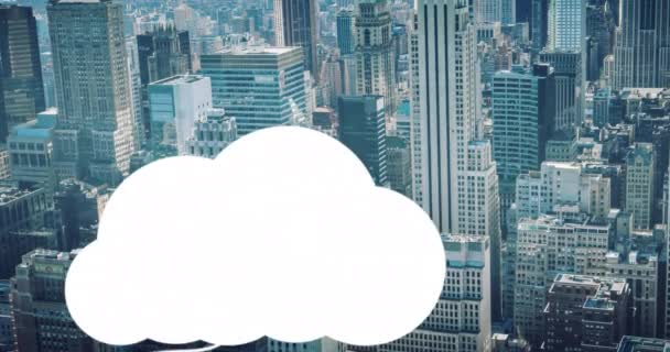 Animacja Ikony Wiszącej Chmurach Nad Nowoczesnym Krajobrazem Miasta Tle Kompozyt — Wideo stockowe