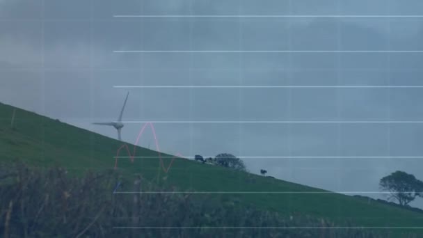 Animation Statistical Data Processing Spinning Windmill Grey Sky Renewable Energy — Stock Video