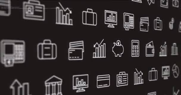 Animation Multiple Digital Icons Moving Data Processing White Background Computer — Vídeo de stock