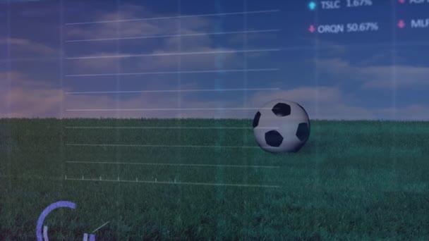 Animation Digital Screen Financial Data Soccer Ball Field Soccer Sport — Wideo stockowe