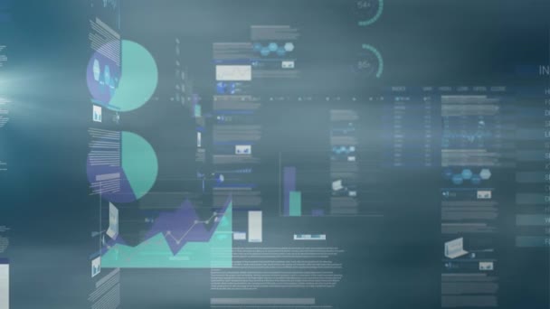 青の背景に統計データ処理を持つ画面のアニメーション ビジネスデータ技術の概念 — ストック動画