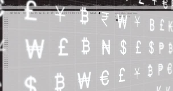 Animatie Van Meerdere Valuta Symbolen Bewegen Verwerking Van Gegevens Tegen — Stockvideo