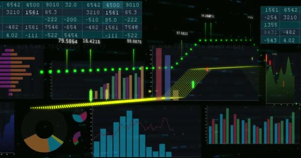 Animation Statistical Financial Data Processing Black Background Global Finance Business — Vídeo de stock