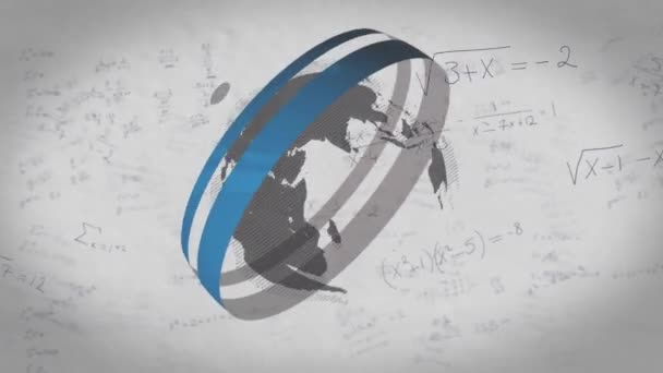 Анимирование Земных Шаров Математических Формул Движущихся Белом Фоне Концепция Математики — стоковое видео