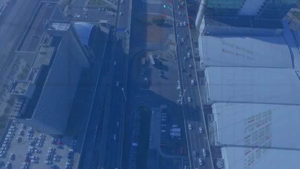 Animation Statistical Stock Market Data Processing Aerial View City Traffic — Vídeo de Stock