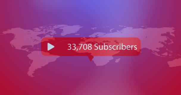 Animation Increasing Subscribers Speech Bubble World Map Purple Gradient Background — Vídeo de Stock